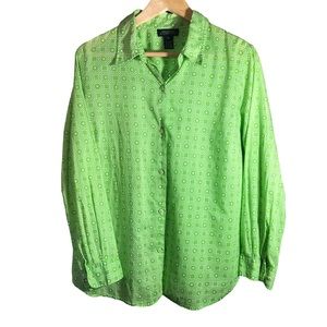 Jones New York Signature 💯 % cotton-size 1x~ green geometric EUC button down